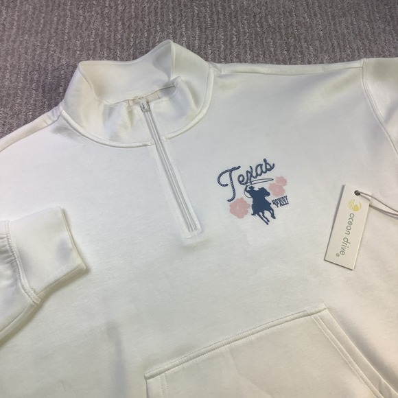 Ocean Drive Tops - Ocean Drive Womens Texas Graphic Quarter Zip Sweatshirt Ivory Size S NWT